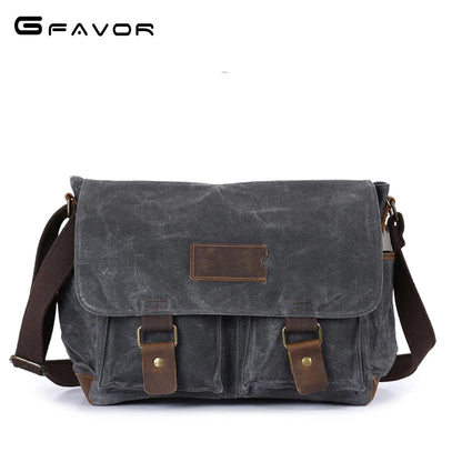 Popular design retro classic design blank vintage style waxed canvas water-resistant men's satchel laptop book messenger bag