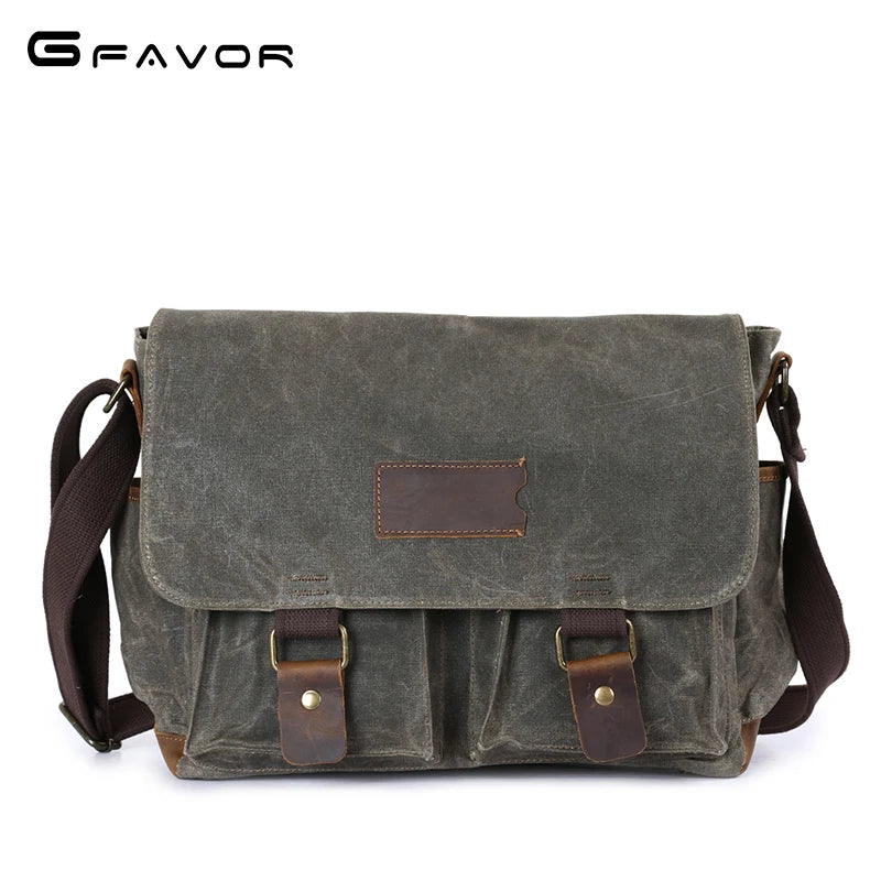 Popular design retro classic design blank vintage style waxed canvas water-resistant men's satchel laptop book messenger bag