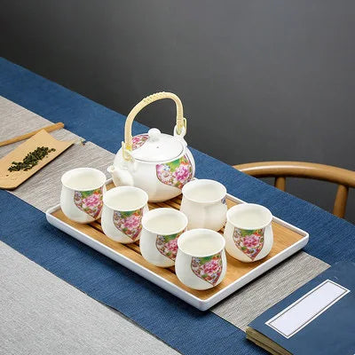 Porcelain 1 Pot 6 Cups Tea Set Chinese Style Ceramic Kung Fu Infuser Teapot Kettle Portable Tea Ceremony Teaware Sets with Tray