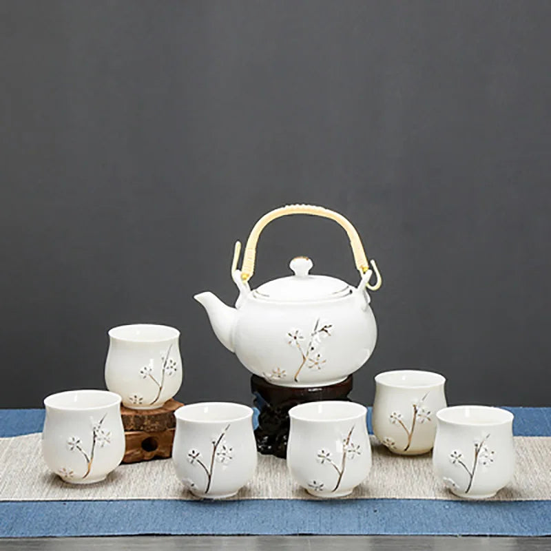 Porcelain 1 Pot 6 Cups Tea Set Chinese Style Ceramic Kung Fu Infuser Teapot Kettle Portable Tea Ceremony Teaware Sets with Tray