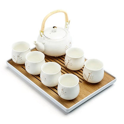 Porcelain 1 Pot 6 Cups Tea Set Chinese Style Ceramic Kung Fu Infuser Teapot Kettle Portable Tea Ceremony Teaware Sets with Tray