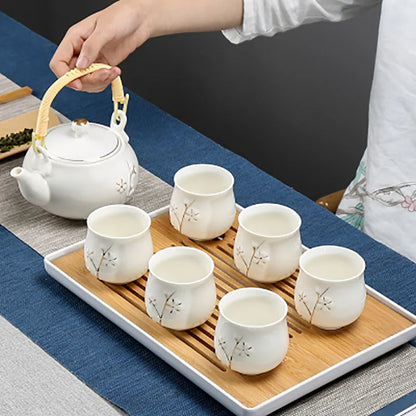 Porcelain 1 Pot 6 Cups Tea Set Chinese Style Ceramic Kung Fu Infuser Teapot Kettle Portable Tea Ceremony Teaware Sets with Tray