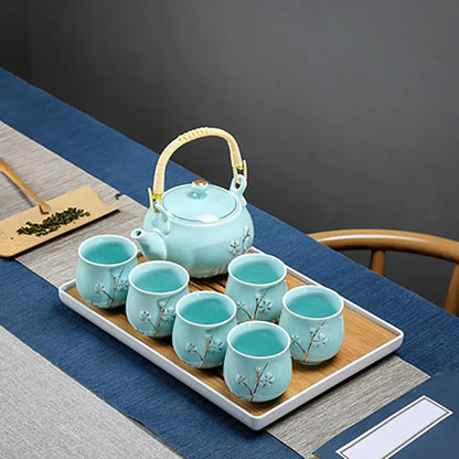 Porcelain 1 Pot 6 Cups Tea Set Chinese Style Ceramic Kung Fu Infuser Teapot Kettle Portable Tea Ceremony Teaware Sets with Tray