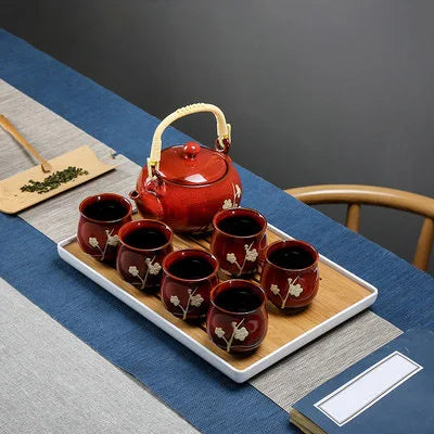 Porcelain 1 Pot 6 Cups Tea Set Chinese Style Ceramic Kung Fu Infuser Teapot Kettle Portable Tea Ceremony Teaware Sets with Tray
