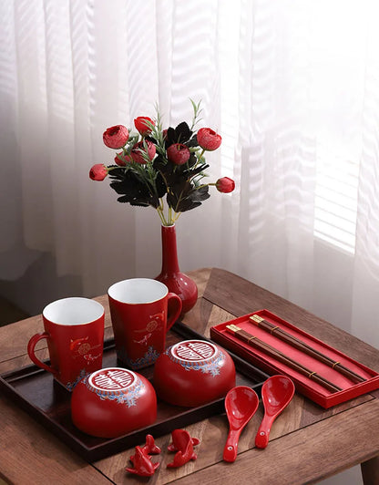 Porcelain Ceramic Coffee Cups Mug Tea Bowl Pair Service Ceremony Set For Household Office Home Accessories