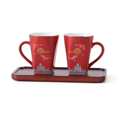 Porcelain Ceramic Coffee Cups Mug Tea Bowl Pair Service Ceremony Set For Household Office Home Accessories