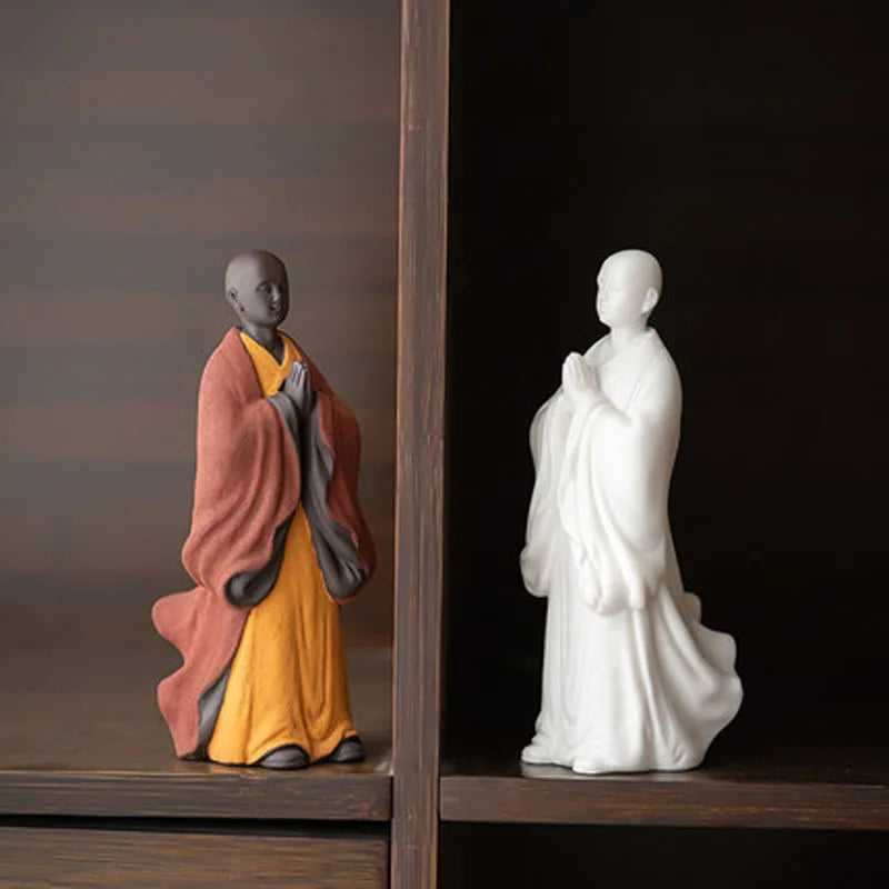 Porcelain Ceramic Tea Pet Ornaments, Kung Fu Tray Accessories, Decorative Little monk Figures, Home Table Decoration