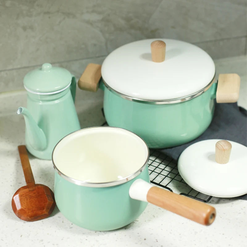 Porcelain Enameled pot 3.3L Double Bottom Soup Pot Cooking Multi-purpose Cookware Non-stick Pan general use kitchen pots  cooker