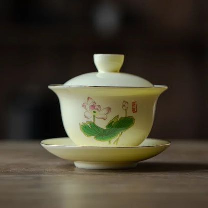 Porcelain Gaiwan Chinese Handmade Teacup Hand-painted Flowers Sancai Tea Tureen Tea Set Accessories Ceramic Travel Tea Bowl