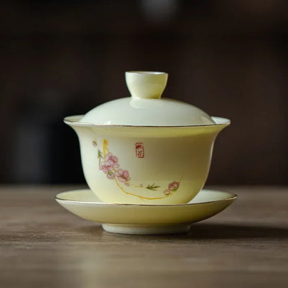 Porcelain Gaiwan Chinese Handmade Teacup Hand-painted Flowers Sancai Tea Tureen Tea Set Accessories Ceramic Travel Tea Bowl