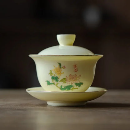 Porcelain Gaiwan Chinese Handmade Teacup Hand-painted Flowers Sancai Tea Tureen Tea Set Accessories Ceramic Travel Tea Bowl