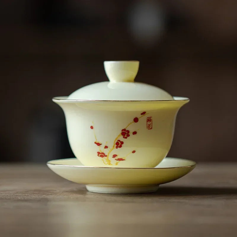Porcelain Gaiwan Chinese Handmade Teacup Hand-painted Flowers Sancai Tea Tureen Tea Set Accessories Ceramic Travel Tea Bowl