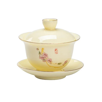 Porcelain Gaiwan Chinese Handmade Teacup Hand-painted Flowers Sancai Tea Tureen Tea Set Accessories Ceramic Travel Tea Bowl