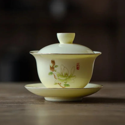 Porcelain Gaiwan Chinese Handmade Teacup Hand-painted Flowers Sancai Tea Tureen Tea Set Accessories Ceramic Travel Tea Bowl