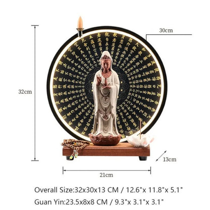 Porcelain Guanyin Statue with LED, USB-Powered, Zen Creative Backflow Incense Burner, Living Room Decor, Worship