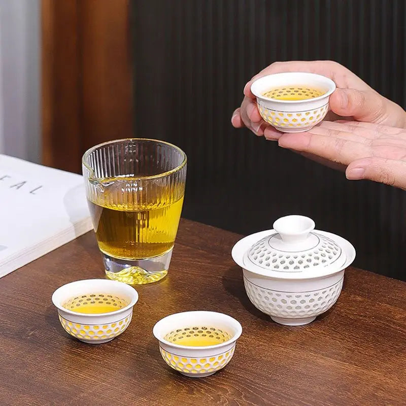 Porcelain Service Gaiwan Tea Cups Mug of Tea Ceremony Teapot Chinese Portable Kung Fu Travel Tea Set, Ceramic Teacup Drinkware