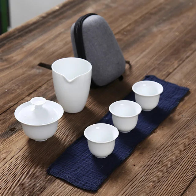 Porcelain Service Gaiwan Tea Cups Mug of Tea Ceremony Teapot,Chinese Portable Kung Fu Travel Tea Set, Ceramic Teacup with bag
