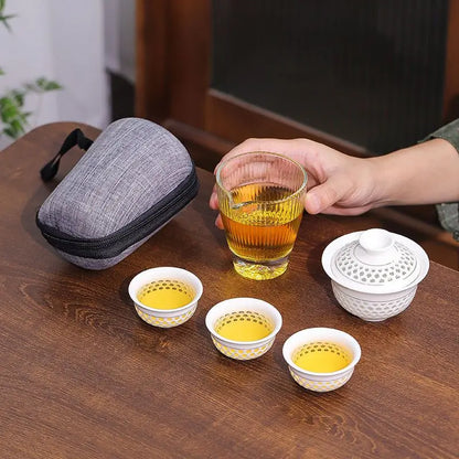Porcelain Service Gaiwan Tea Cups Mug of Tea Ceremony Teapot Chinese Portable Kung Fu Travel Tea Set, Ceramic Teacup Drinkware