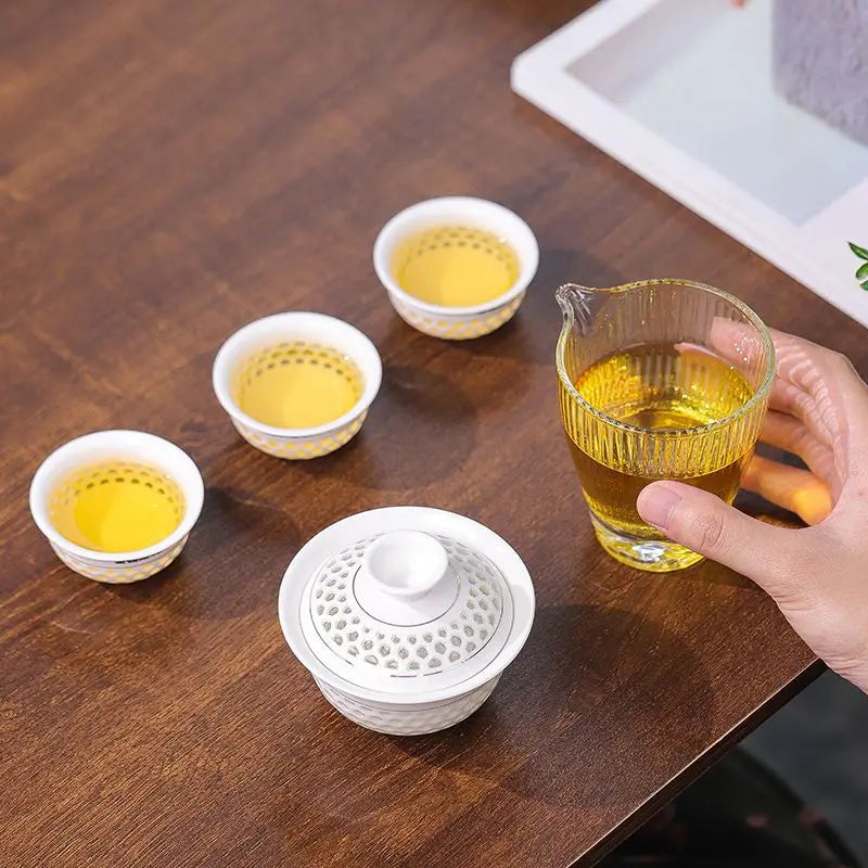 Porcelain Service Gaiwan Tea Cups Mug of Tea Ceremony Teapot Chinese Portable Kung Fu Travel Tea Set, Ceramic Teacup Drinkware