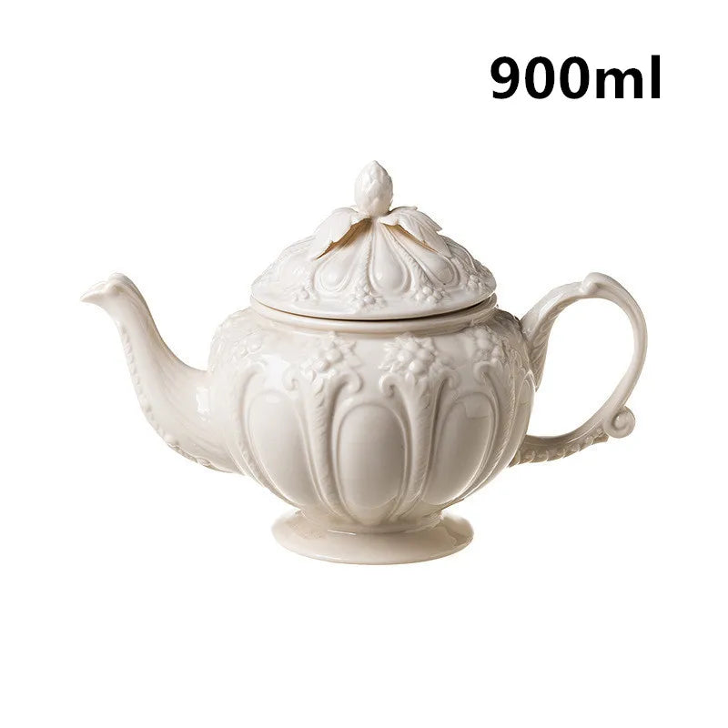 Porcelain Tea Cup and Saucer Set White Teapot English Afternoon Teacup High-Grade Coffee Pot Ceramic Coffee Cup Mug Party Cafe