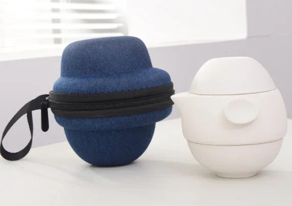 Portable Black Ceramic Tea Set for One Teacup with 2 Cups Travel Tea Set with Travel Bag Teaware Gift