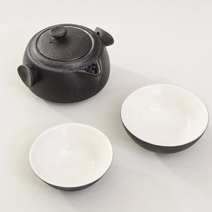 Portable Black Ceramic Tea Set for One Teacup with 2 Cups Travel Tea Set with Travel Bag Teaware Gift