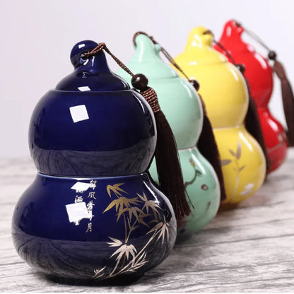 Portable Ceramic Double Layer Gourd Tea Caddy, Sealed Storage Tea Cans, Moisture-Proof, Purple Sand, Pu'er Ge Kiln