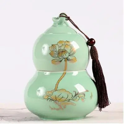 Portable Ceramic Double Layer Gourd Tea Caddy, Sealed Storage Tea Cans, Moisture-Proof, Purple Sand, Pu'er Ge Kiln
