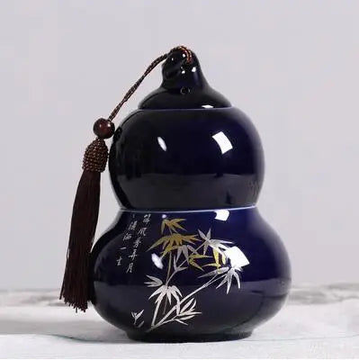 Portable Ceramic Double Layer Gourd Tea Caddy, Sealed Storage Tea Cans, Moisture-Proof, Purple Sand, Pu'er Ge Kiln
