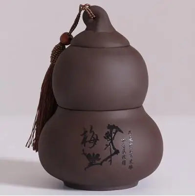 Portable Ceramic Double Layer Gourd Tea Caddy, Sealed Storage Tea Cans, Moisture-Proof, Purple Sand, Pu'er Ge Kiln
