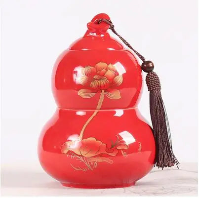 Portable Ceramic Double Layer Gourd Tea Caddy, Sealed Storage Tea Cans, Moisture-Proof, Purple Sand, Pu'er Ge Kiln