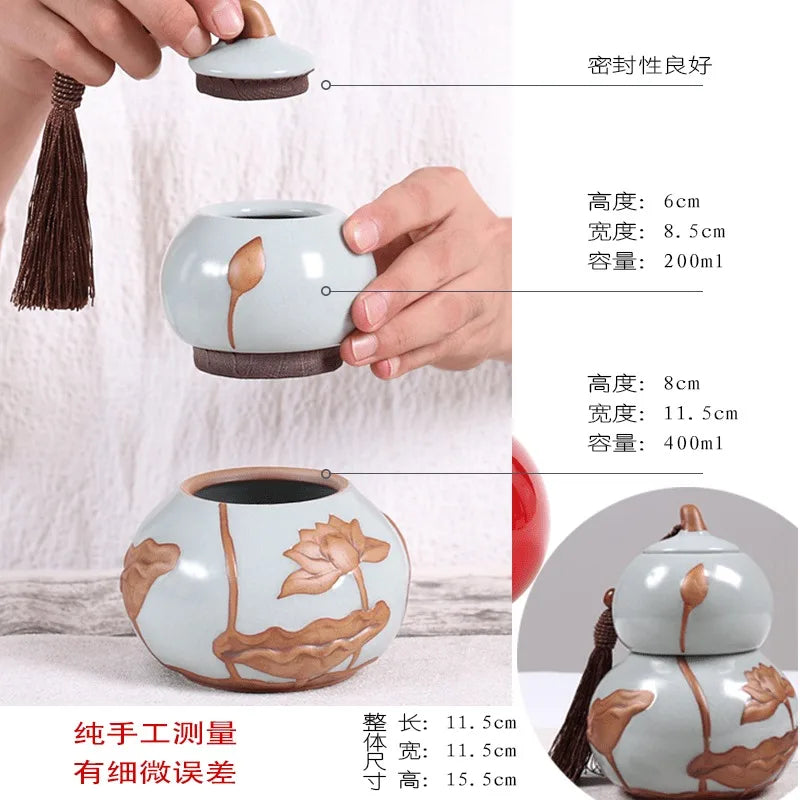 Portable Ceramic Double Layer Gourd Tea Caddy, Sealed Storage Tea Cans, Moisture-Proof, Purple Sand, Pu'er Ge Kiln