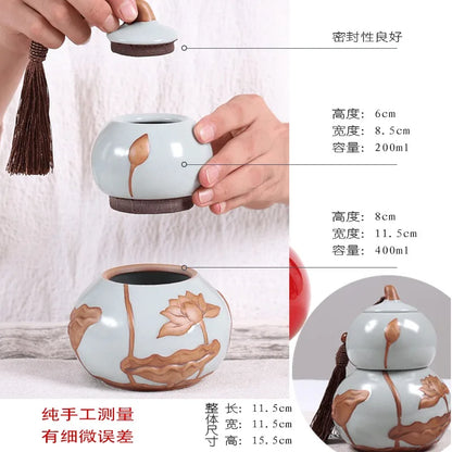Portable Ceramic Double Layer Gourd Tea Caddy, Sealed Storage Tea Cans, Moisture-Proof, Purple Sand, Pu'er Ge Kiln