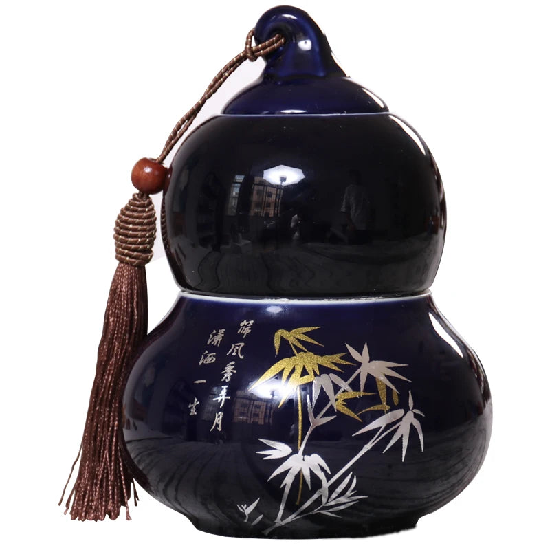 Portable Ceramic Double Layer Gourd Tea Caddy, Sealed Storage Tea Cans, Moisture-Proof, Purple Sand, Pu'er Ge Kiln