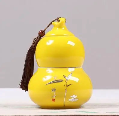 Portable Ceramic Double Layer Gourd Tea Caddy, Sealed Storage Tea Cans, Moisture-Proof, Purple Sand, Pu'er Ge Kiln