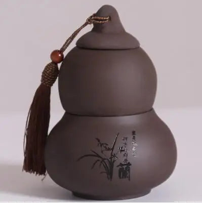 Portable Ceramic Double Layer Gourd Tea Caddy, Sealed Storage Tea Cans, Moisture-Proof, Purple Sand, Pu'er Ge Kiln