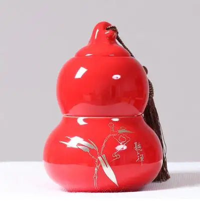 Portable Ceramic Double Layer Gourd Tea Caddy, Sealed Storage Tea Cans, Moisture-Proof, Purple Sand, Pu'er Ge Kiln