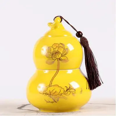 Portable Ceramic Double Layer Gourd Tea Caddy, Sealed Storage Tea Cans, Moisture-Proof, Purple Sand, Pu'er Ge Kiln