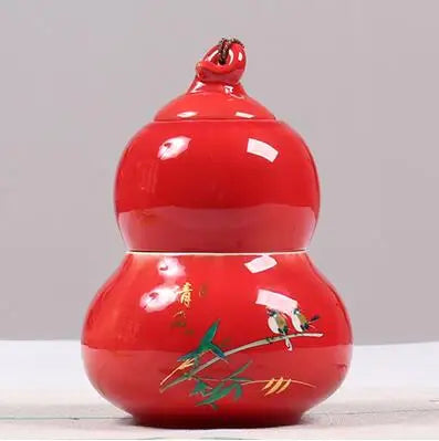 Portable Ceramic Double Layer Gourd Tea Caddy, Sealed Storage Tea Cans, Moisture-Proof, Purple Sand, Pu'er Ge Kiln