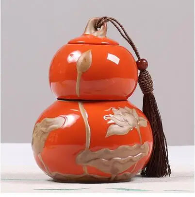 Portable Ceramic Double Layer Gourd Tea Caddy, Sealed Storage Tea Cans, Moisture-Proof, Purple Sand, Pu'er Ge Kiln