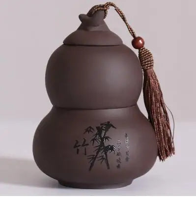 Portable Ceramic Double Layer Gourd Tea Caddy, Sealed Storage Tea Cans, Moisture-Proof, Purple Sand, Pu'er Ge Kiln