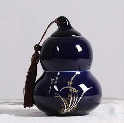 Portable Ceramic Double Layer Gourd Tea Caddy, Sealed Storage Tea Cans, Moisture-Proof, Purple Sand, Pu'er Ge Kiln