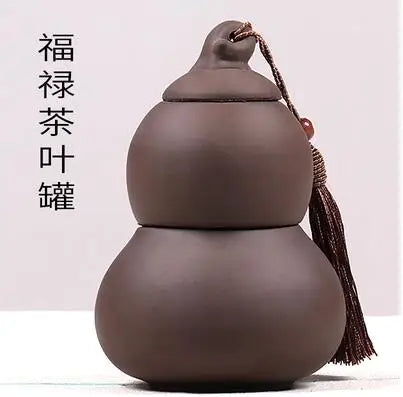 Portable Ceramic Double Layer Gourd Tea Caddy, Sealed Storage Tea Cans, Moisture-Proof, Purple Sand, Pu'er Ge Kiln