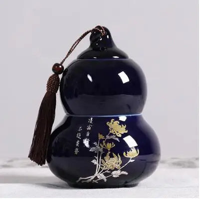 Portable Ceramic Double Layer Gourd Tea Caddy, Sealed Storage Tea Cans, Moisture-Proof, Purple Sand, Pu'er Ge Kiln