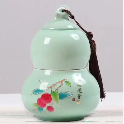 Portable Ceramic Double Layer Gourd Tea Caddy, Sealed Storage Tea Cans, Moisture-Proof, Purple Sand, Pu'er Ge Kiln
