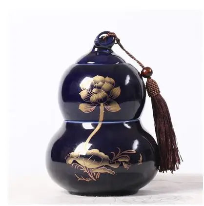 Portable Ceramic Double Layer Gourd Tea Caddy, Sealed Storage Tea Cans, Moisture-Proof, Purple Sand, Pu'er Ge Kiln