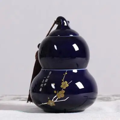 Portable Ceramic Double Layer Gourd Tea Caddy, Sealed Storage Tea Cans, Moisture-Proof, Purple Sand, Pu'er Ge Kiln