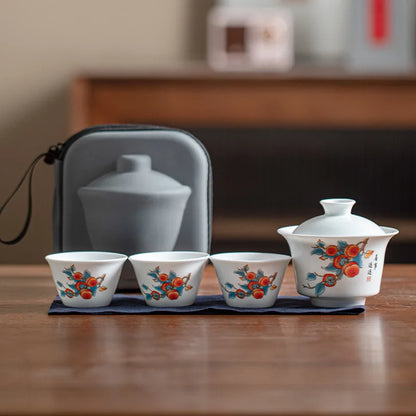 Portable Ceramic Gaiwan Teacup Set with Travel Kit Kung Fu Teaware Tea Tureen Outdoor Tea Cups Chinese Tea Bowl Cups