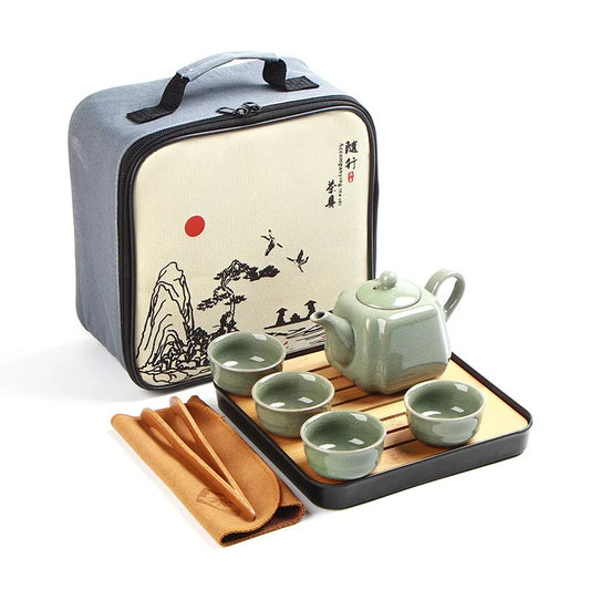 Portable Ceramic Teaware Set Chinese Kung Fu Teaset Teapot Traveller Teaware with Bag Teaset Gaiwan Tea Cups of Tea Ceremony