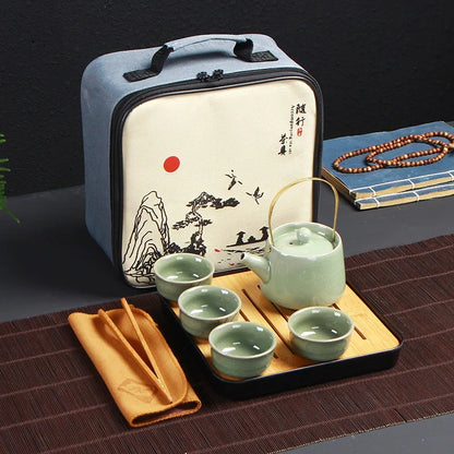 Portable Ceramic Teaware Set Chinese Kung Fu Teaset Teapot Traveller Teaware with Bag Teaset Gaiwan Tea Cups of Tea Ceremony